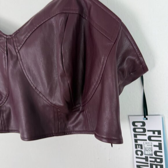 NWT Future Collective Strappy Faux Leather Tiny Top Crop Berry Plus Size 1X NEW - Picture 4 of 10